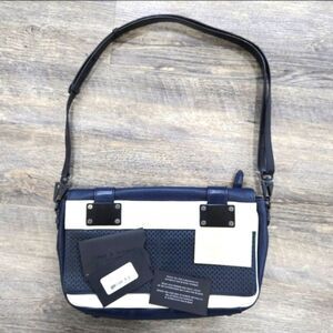🐢 Rag & Bone Goop Pilot Clutch Navy Perforated Leather. Navy and Cream